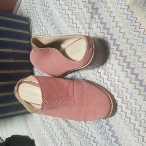 Pink suede mules